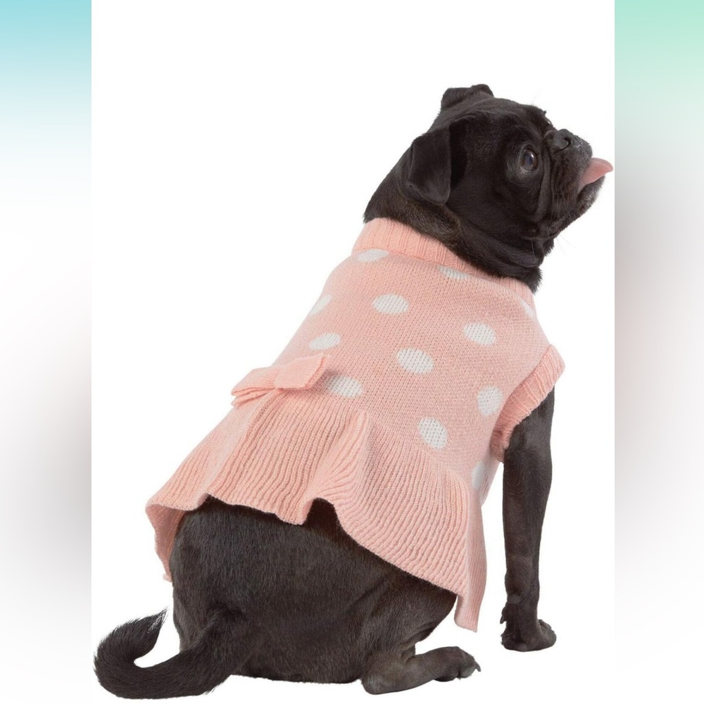 Top Paw Pink Polka Dot Sweater Dress for Dogs NWT